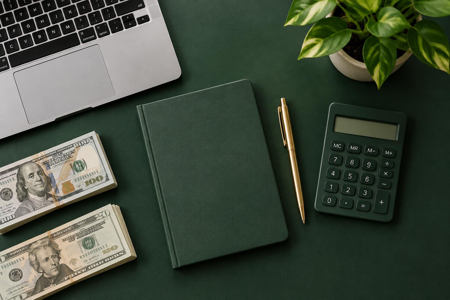 Notebook, calculator and financial planning materials